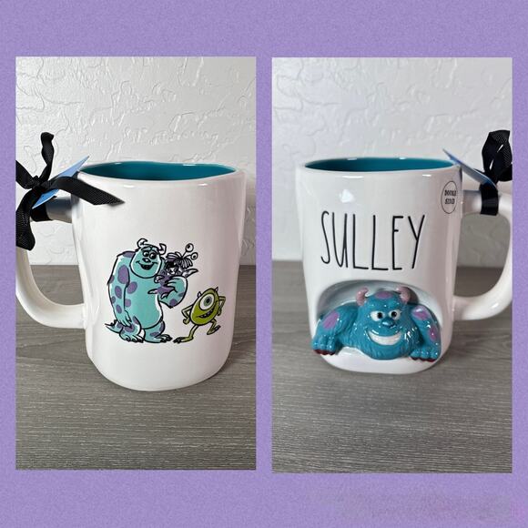 New! Rae Dunn Disney Pixar Monsters Inc White & Blue Mug Mike & #D Sulley BOO - Picture 1 of 5